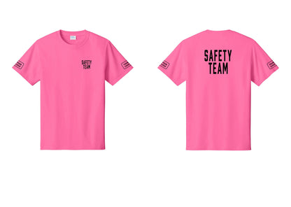 NYC Factory Custom Logo Safety Team T-Shirt for Events, Venues & Volunteers (Classic) - Chest + Back + Your Logo Sleeves - Neon Pink