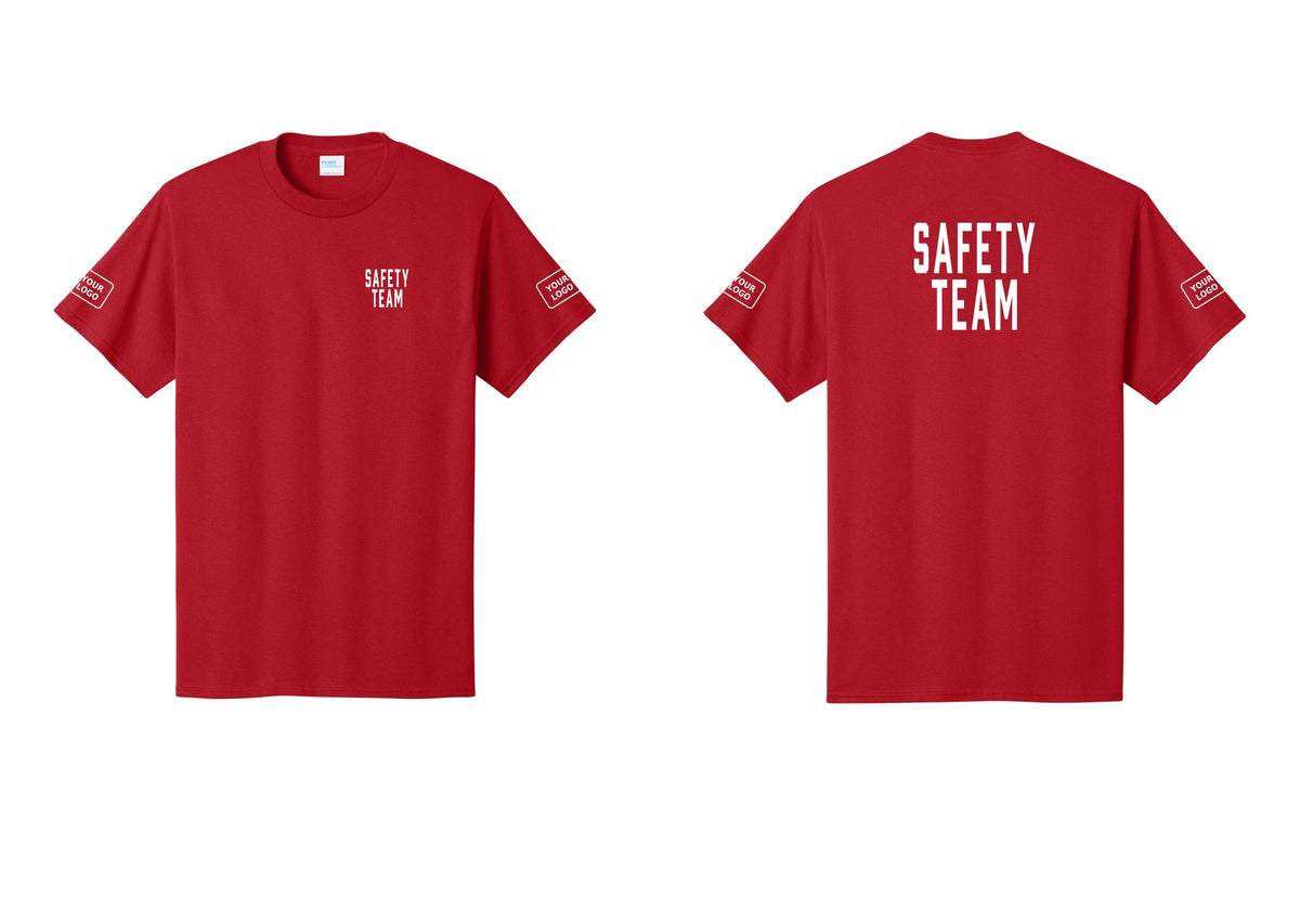 NYC Factory Custom Logo Safety Team T-Shirt for Events, Venues & Volunteers (Classic) - Chest + Back + Your Logo Sleeves - Red
