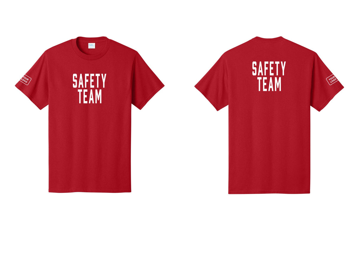 NYC Factory Custom Logo Safety Team T-Shirt for Events, Venues & Volunteers (Classic) - Front + Back + Your Logo Sleeve - Red