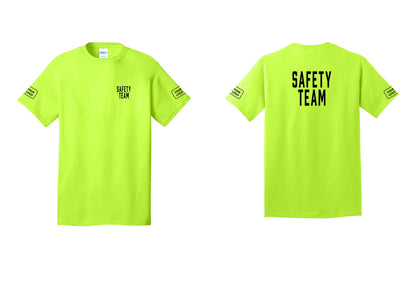 NYC Factory Custom Logo Safety Team T-Shirt for Events, Venues & Volunteers (Classic) - Chest + Back + Your Logo Sleeves - Safety Green