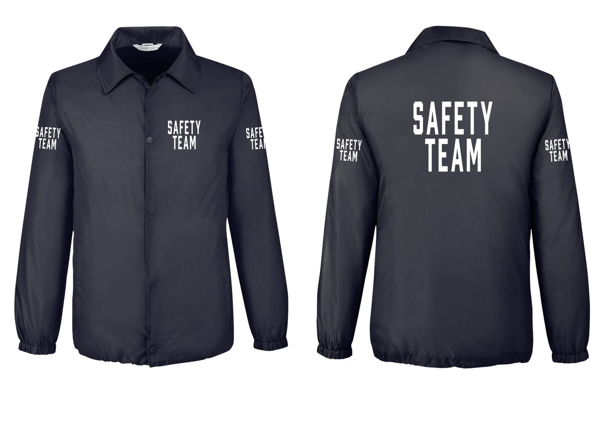 NYC Factory Safety Team Snap-Front Coaches Jacket (Classic) - Chest + Back + Safety Team Sleeves - Black