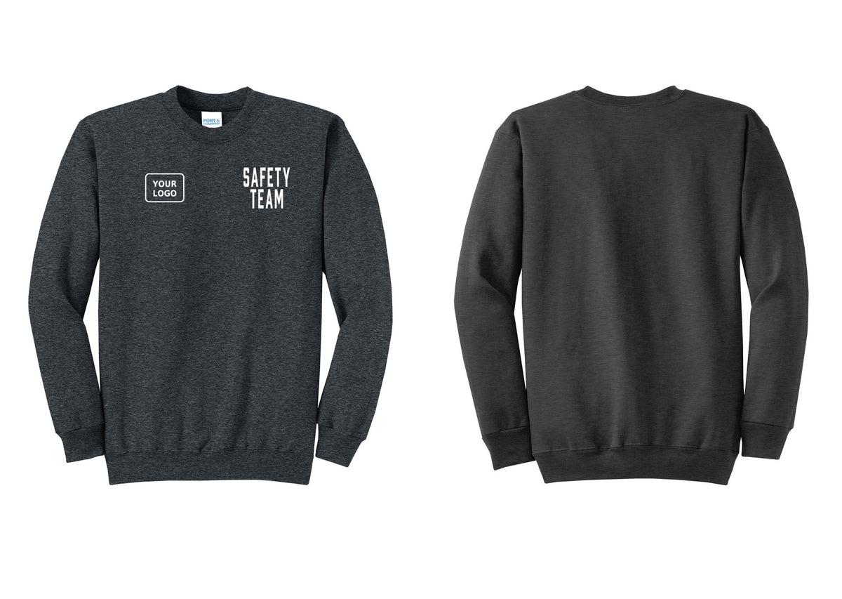 NYC Factory Custom Logo Safety Team Cotton Fleece Crewneck Sweatshirt (Classic) - SAFETY TEAM + Your Logo - Dark Heather Grey