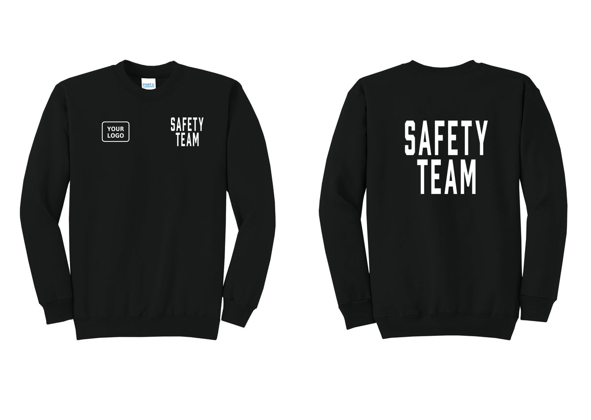 NYC Factory Custom Logo Safety Team Cotton Fleece Crewneck Sweatshirt (Classic) - SAFETY TEAM + Your Logo + Back - Black