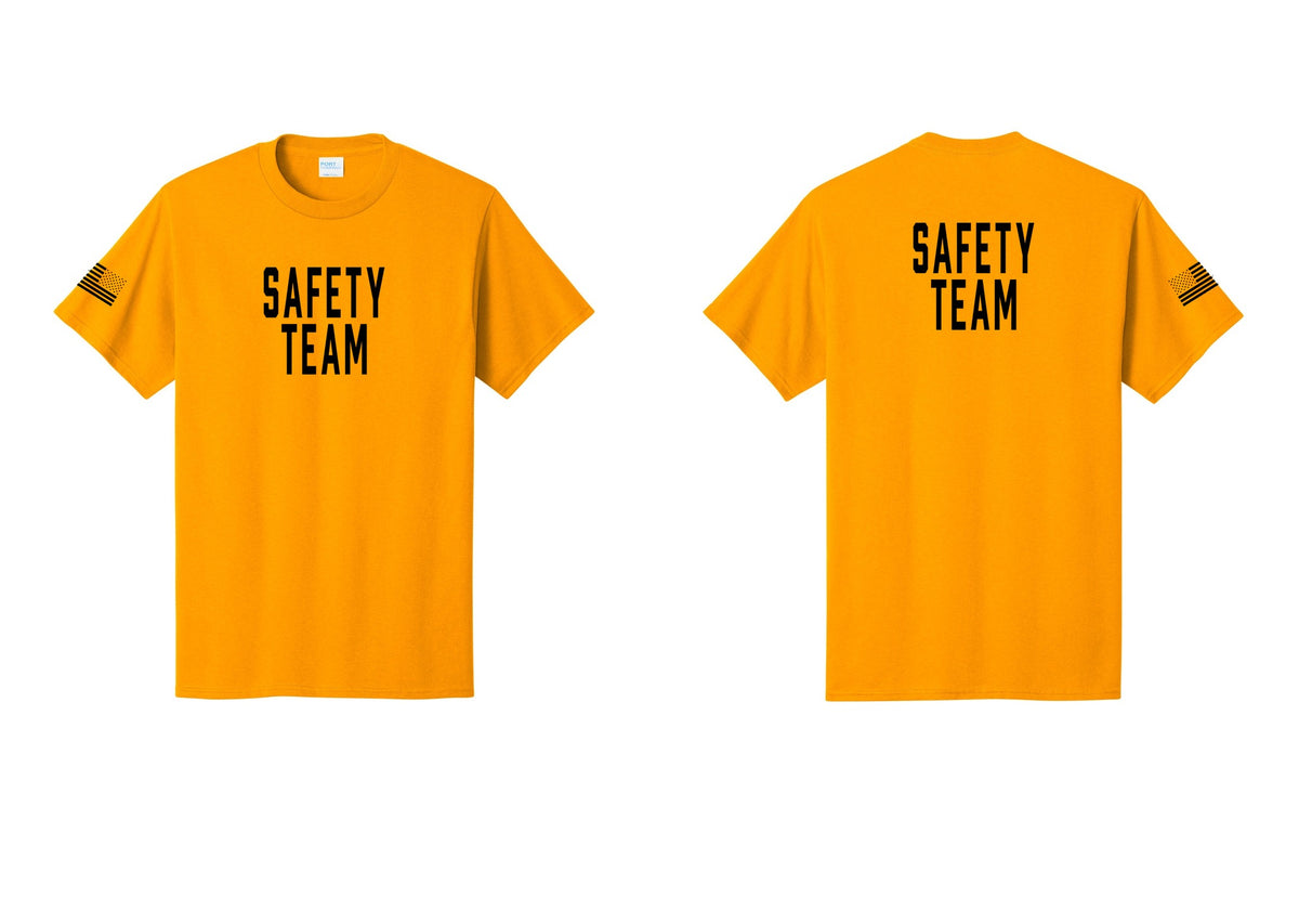 NYC Factory Safety Team T-Shirt for Events, Venues & Volunteers (Classic) - Front + Back + US Flag Sleeve - Gold