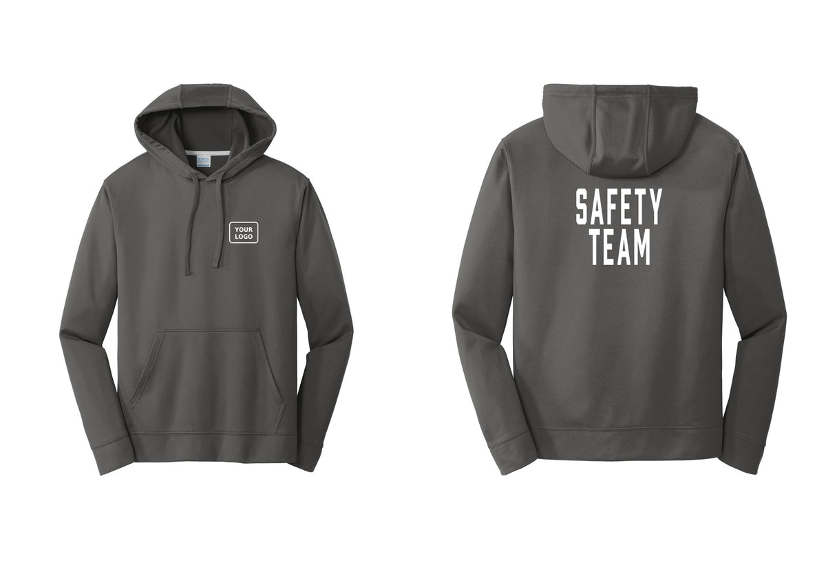 NYC Factory Custom Logo Safety Team Performance Hooded Fleece Pullover Sweatshirt (Classic) - Your Logo + Back - Charcoal