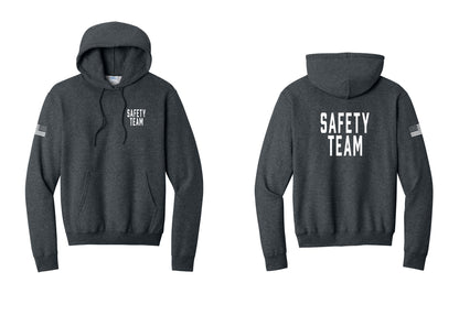 NYC Factory Safety Team Cotton Fleece Pullover Hoodie (Classic) - Chest + Back + US Flag Sleeve - Dark Heather Grey