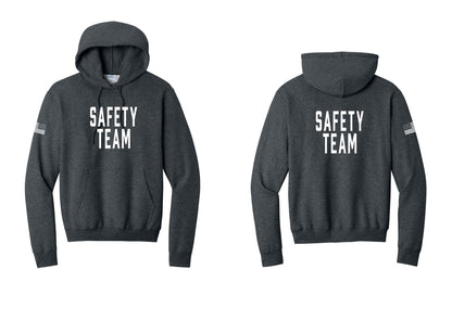 NYC Factory Safety Team Cotton Fleece Pullover Hoodie (Classic) - Front + Back + US Flag Sleeve - Dark Heather Grey