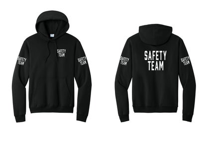 NYC Factory Safety Team Cotton Fleece Pullover Hoodie (Classic) - Chest + Back + Safety Team Sleeves - Black