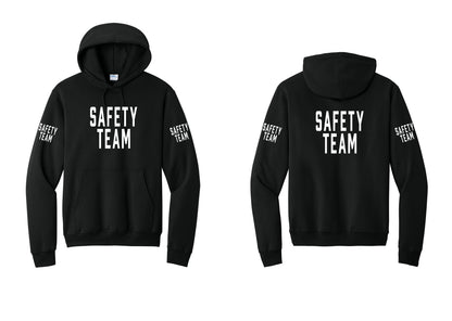 NYC Factory Safety Team Cotton Fleece Pullover Hoodie (Classic) - Front + Back + Safety Team Sleeves - Black