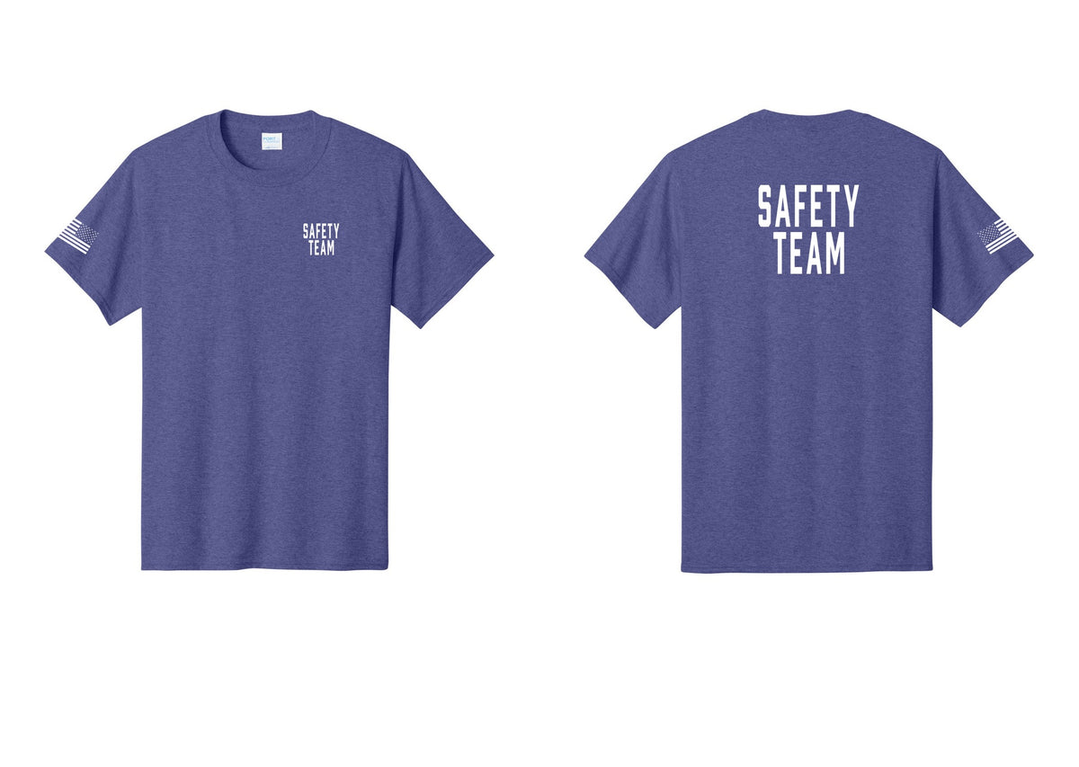 NYC Factory Safety Team T-Shirt for Events, Venues & Volunteers (Classic) - Chest + Back + US Flag Sleeve - Heather Purple