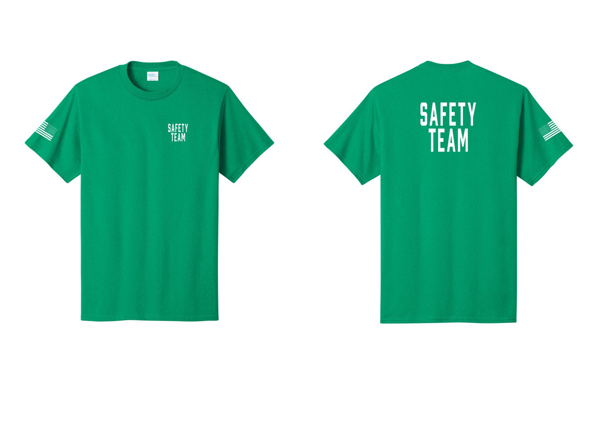 NYC Factory Safety Team T-Shirt for Events, Venues & Volunteers (Classic) - Chest + Back + US Flag Sleeve - Kelly