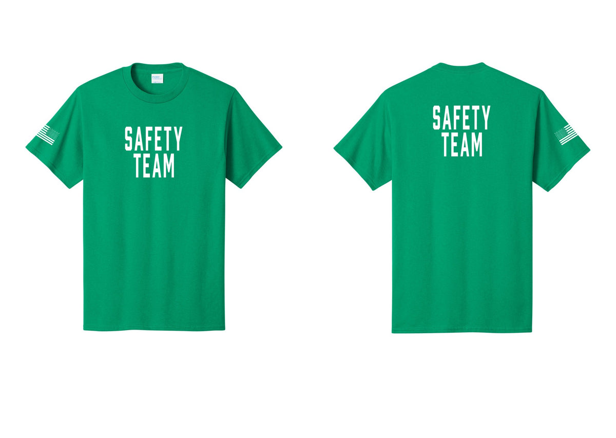 NYC Factory Safety Team T-Shirt for Events, Venues & Volunteers (Classic) - Front + Back + US Flag Sleeve - Kelly