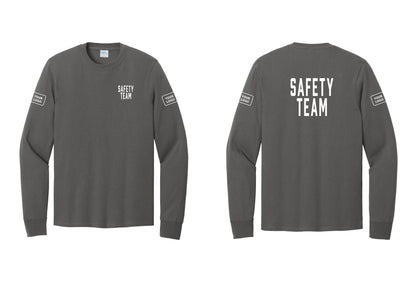 NYC Factory Custom Logo Safety Team Cotton Long Sleeve T-Shirt (Classic) - Chest + Back + Your Logo Sleeves - Charcoal