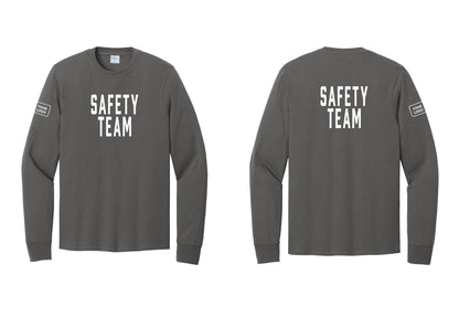 NYC Factory Custom Logo Safety Team Cotton Long Sleeve T-Shirt (Classic) - Front + Back + Your Logo Sleeve - Charcoal