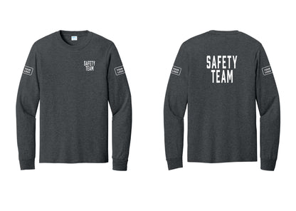 NYC Factory Custom Logo Safety Team Cotton Long Sleeve T-Shirt (Classic) - Chest + Back + Your Logo Sleeves - Dark Heather Grey