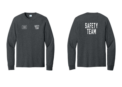 NYC Factory Custom Logo Safety Team Cotton Long Sleeve T-Shirt (Classic) - SAFETY TEAM + Your Logo + Back - Dark Heather Grey