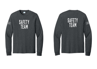 NYC Factory Custom Logo Safety Team Cotton Long Sleeve T-Shirt (Classic) - Front + Back + Your Logo Sleeve - Dark Heather Grey