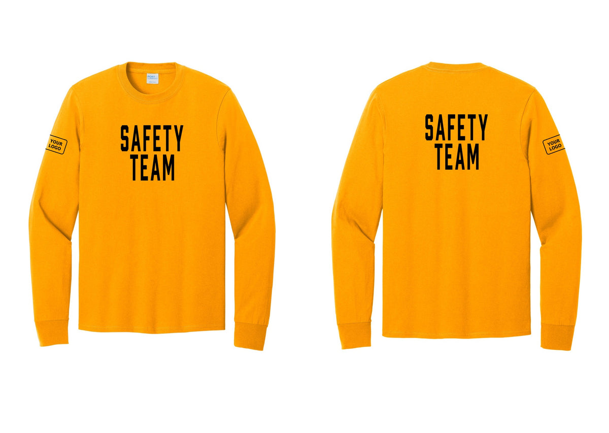 NYC Factory Custom Logo Safety Team Cotton Long Sleeve T-Shirt (Classic) - Front + Back + Your Logo Sleeve - Gold