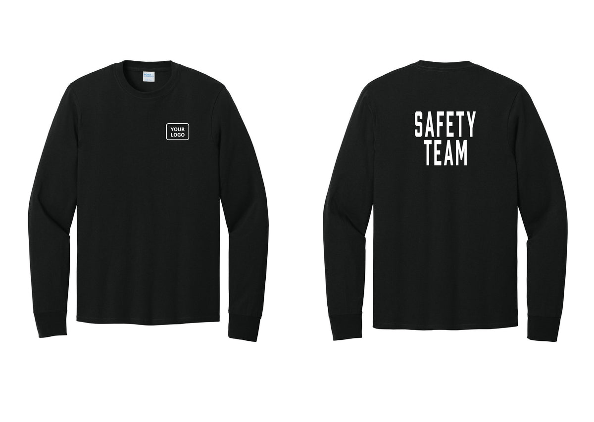 NYC Factory Custom Logo Safety Team Cotton Long Sleeve T-Shirt (Classic) - Your Logo + Back - Black