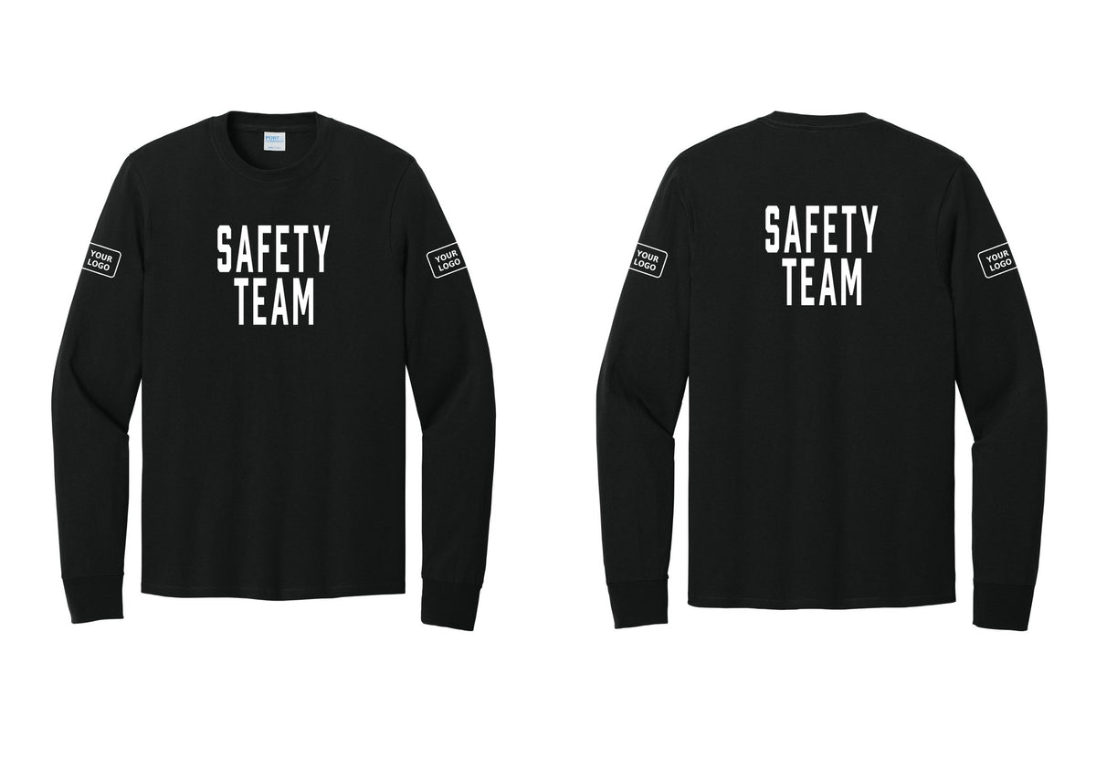 NYC Factory Custom Logo Safety Team Cotton Long Sleeve T-Shirt (Classic) - Front + Back + Your Logo Sleeves - Black