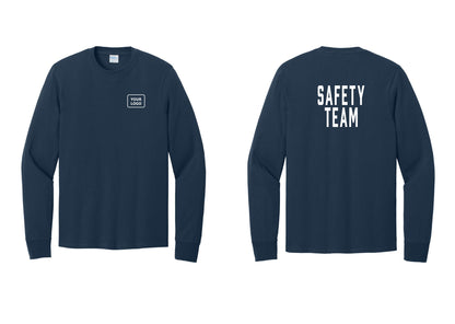 NYC Factory Custom Logo Safety Team Cotton Long Sleeve T-Shirt (Classic) - Your Logo + Back - Navy