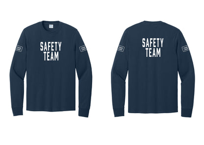 NYC Factory Custom Logo Safety Team Cotton Long Sleeve T-Shirt (Classic) - Front + Back + Your Logo Sleeves - Navy