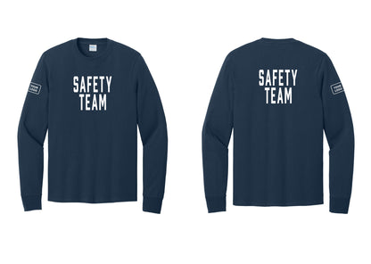 NYC Factory Custom Logo Safety Team Cotton Long Sleeve T-Shirt (Classic) - Front + Back + Your Logo Sleeve - Navy