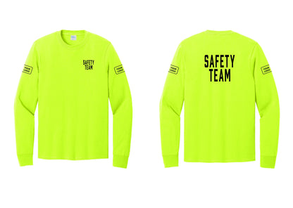 NYC Factory Custom Logo Safety Team Cotton Long Sleeve T-Shirt (Classic) - Chest + Back + Your Logo Sleeves - Safety Green