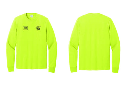 NYC Factory Custom Logo Safety Team Cotton Long Sleeve T-Shirt (Classic) - SAFETY TEAM + Your Logo - Safety Green