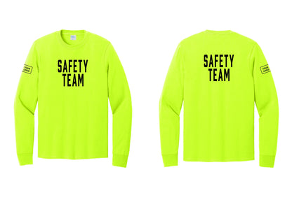 NYC Factory Custom Logo Safety Team Cotton Long Sleeve T-Shirt (Classic) - Front + Back + Your Logo Sleeve - Safety Green