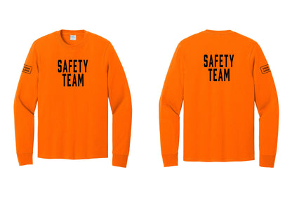 NYC Factory Custom Logo Safety Team Cotton Long Sleeve T-Shirt (Classic) - Front + Back + Your Logo Sleeve - Safety Orange