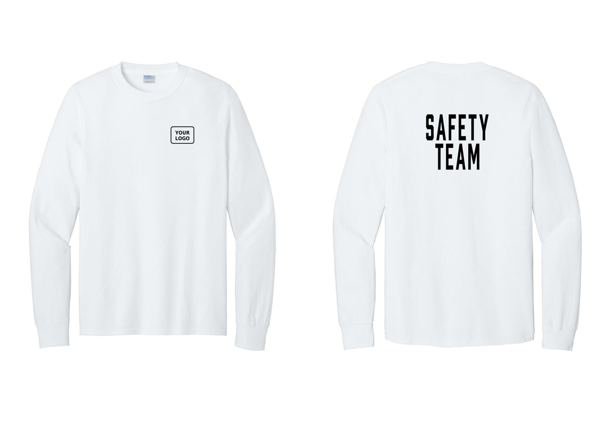 NYC Factory Custom Logo Safety Team Cotton Long Sleeve T-Shirt (Classic) - Your Logo + Back - White