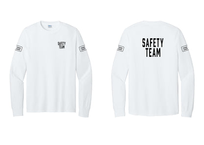 NYC Factory Custom Logo Safety Team Cotton Long Sleeve T-Shirt (Classic) - Chest + Back + Your Logo Sleeves - White