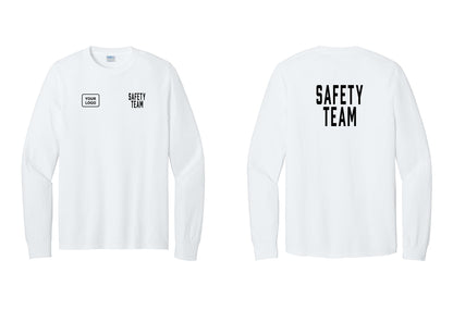NYC Factory Custom Logo Safety Team Cotton Long Sleeve T-Shirt (Classic) - SAFETY TEAM + Your Logo + Back - White