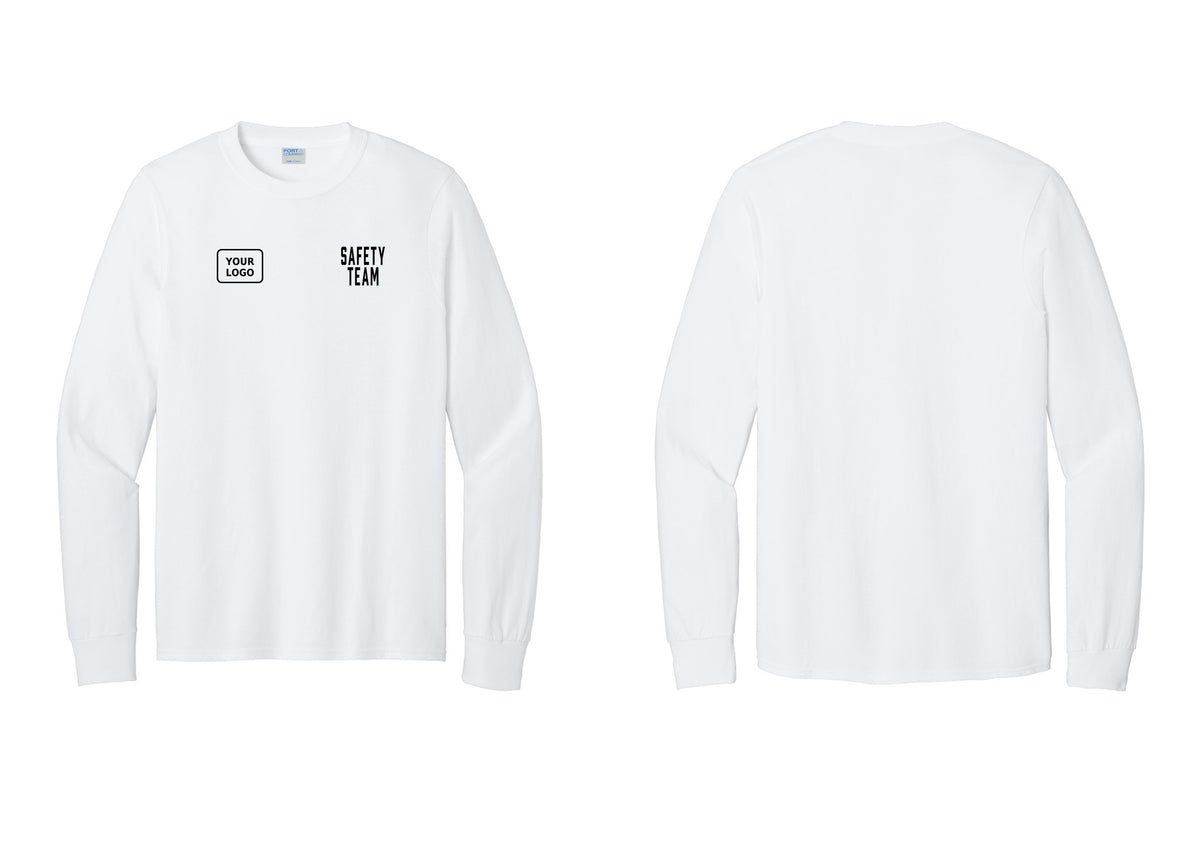 NYC Factory Custom Logo Safety Team Cotton Long Sleeve T-Shirt (Classic) - SAFETY TEAM + Your Logo - White