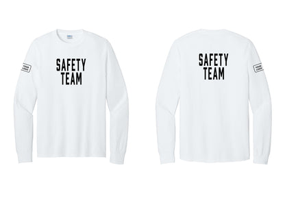 NYC Factory Custom Logo Safety Team Cotton Long Sleeve T-Shirt (Classic) - Front + Back + Your Logo Sleeve - White