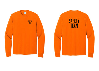 NYC Factory Safety Team Cotton Long Sleeve T-Shirt (Classic) - Chest + Back - Safety Orange
