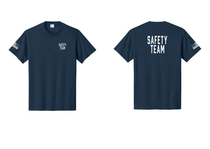 NYC Factory Safety Team T-Shirt for Events, Venues & Volunteers (Classic) - Chest + Back + US Flag Sleeve - Navy