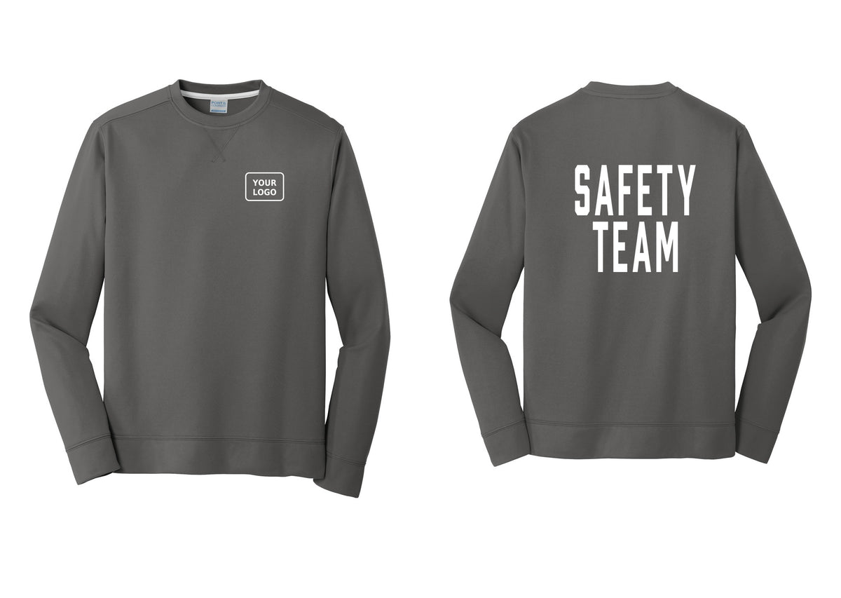 NYC Factory Custom Logo Safety Team Performance Fleece Crewneck Sweatshirt (Classic) - Your Logo + Back - Charcoal