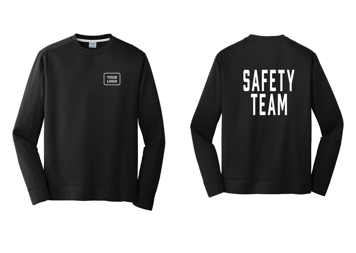 NYC Factory Custom Logo Safety Team Performance Fleece Crewneck Sweatshirt (Classic) - Your Logo + Back - Black