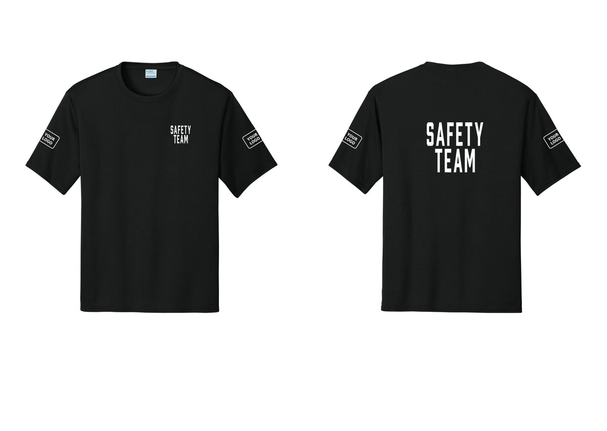 NYC Factory Custom Logo Safety Team Performance T-Shirt (Classic) - Chest + Back + Your Logo Sleeves - Black