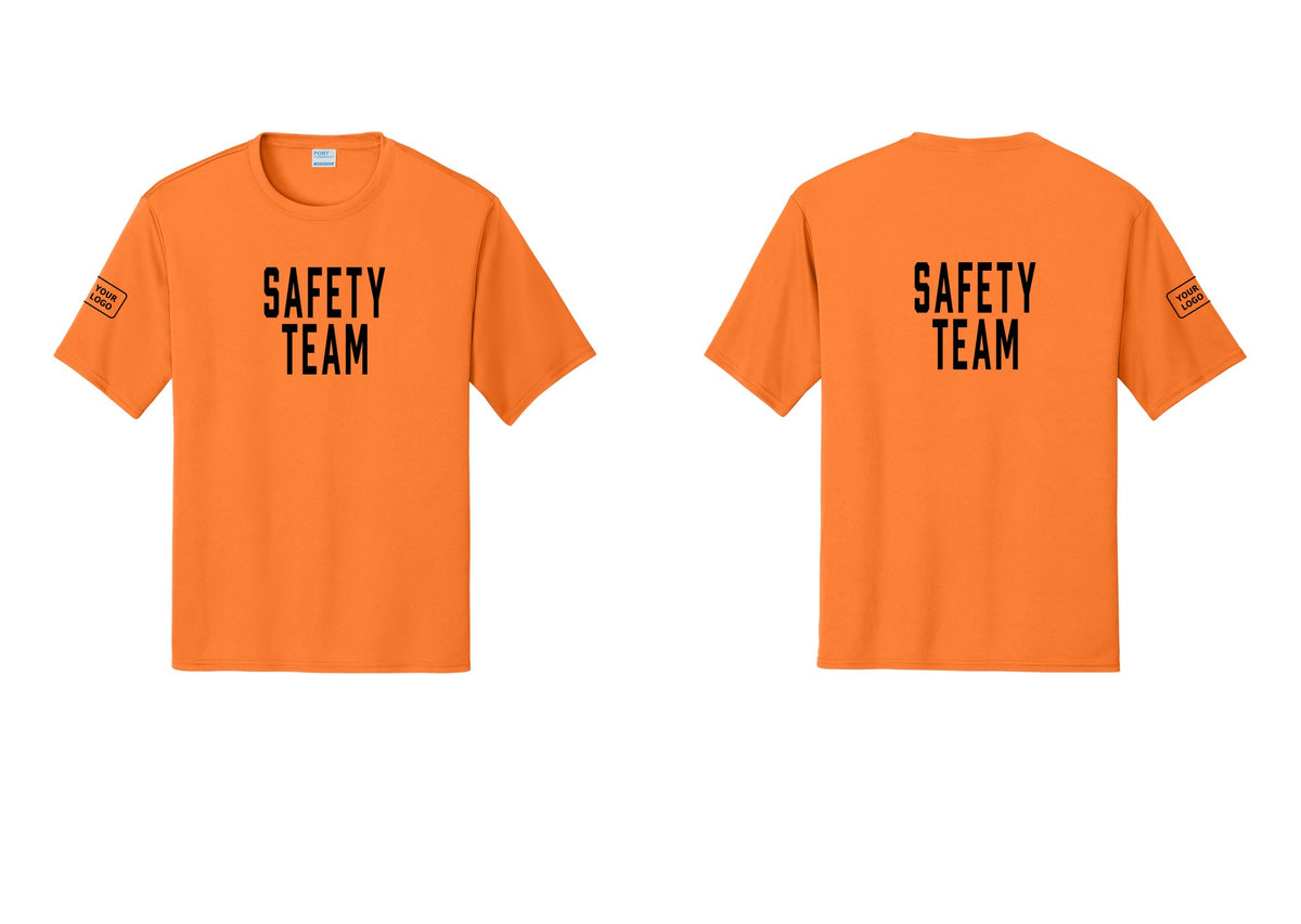 NYC Factory Custom Logo Safety Team Performance T-Shirt (Classic) - Front + Back + Your Logo Sleeve - Neon Orange