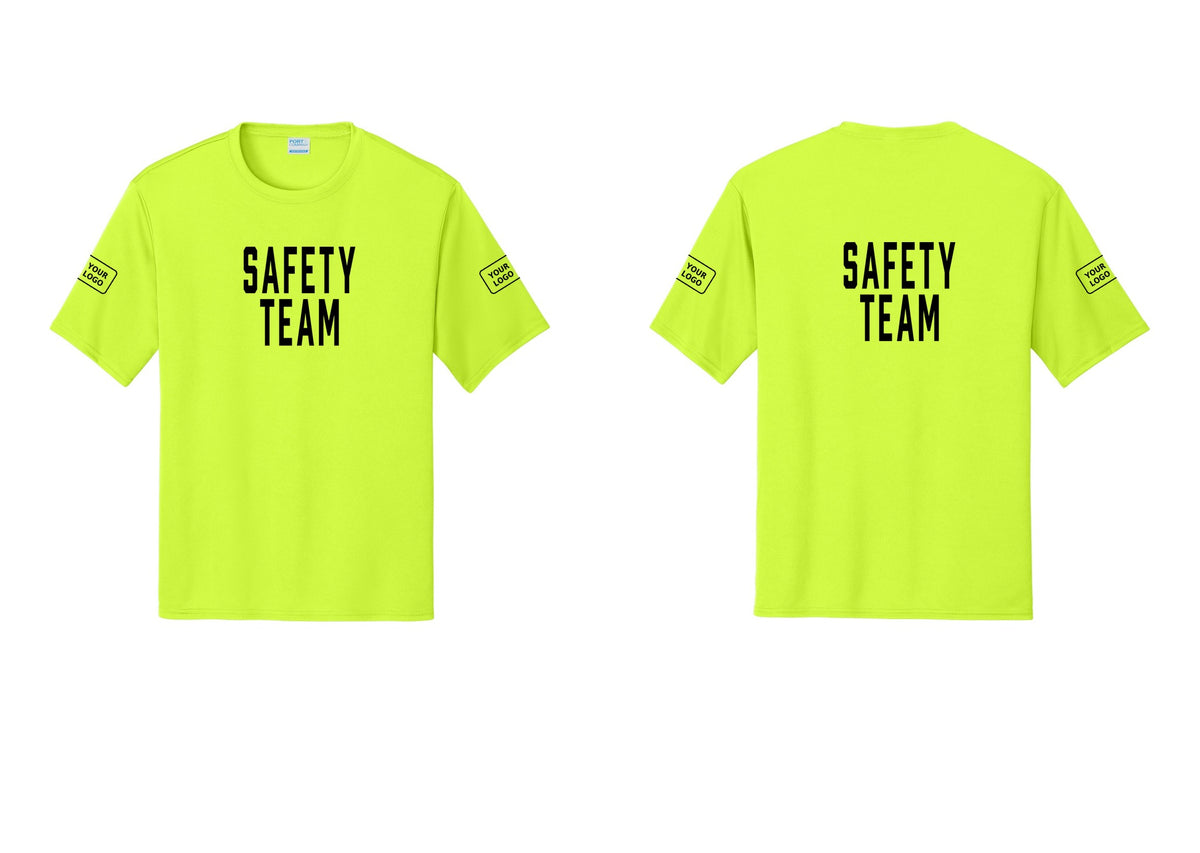 NYC Factory Custom Logo Safety Team Performance T-Shirt (Classic) - Front + Back + Your Logo Sleeves - Neon Yellow