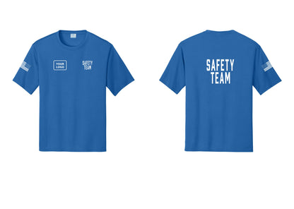 NYC Factory Custom Logo Safety Team Performance T-Shirt (Classic) - SAFETY TEAM + Your Logo + Back + US Flag Sleeve - Royal