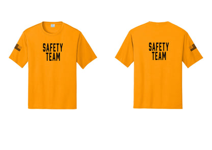 NYC Factory Safety Team Performance T-Shirt (Classic) - Front + Back + US Flag Sleeve - Gold