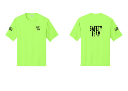 NYC Factory Safety Team Performance T-Shirt (Classic) - Chest + Back + US Flag Sleeve - Neon Green