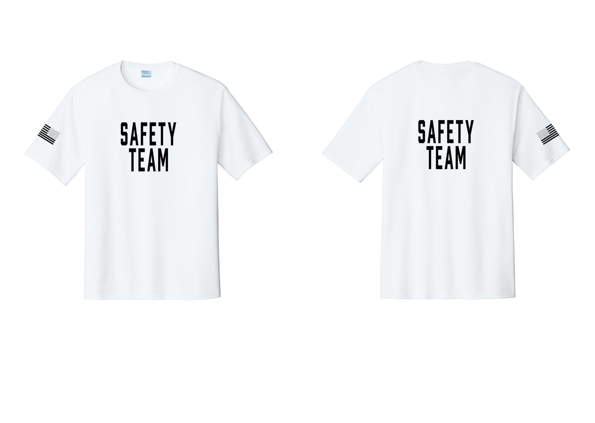 NYC Factory Safety Team Performance T-Shirt (Classic) - Front + Back + US Flag Sleeve - White