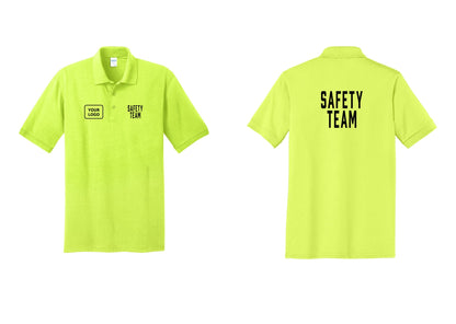 NYC Factory Custom Logo Safety Team Polo Shirt (Classic) - SAFETY TEAM + Your Logo + Back - Safety Green