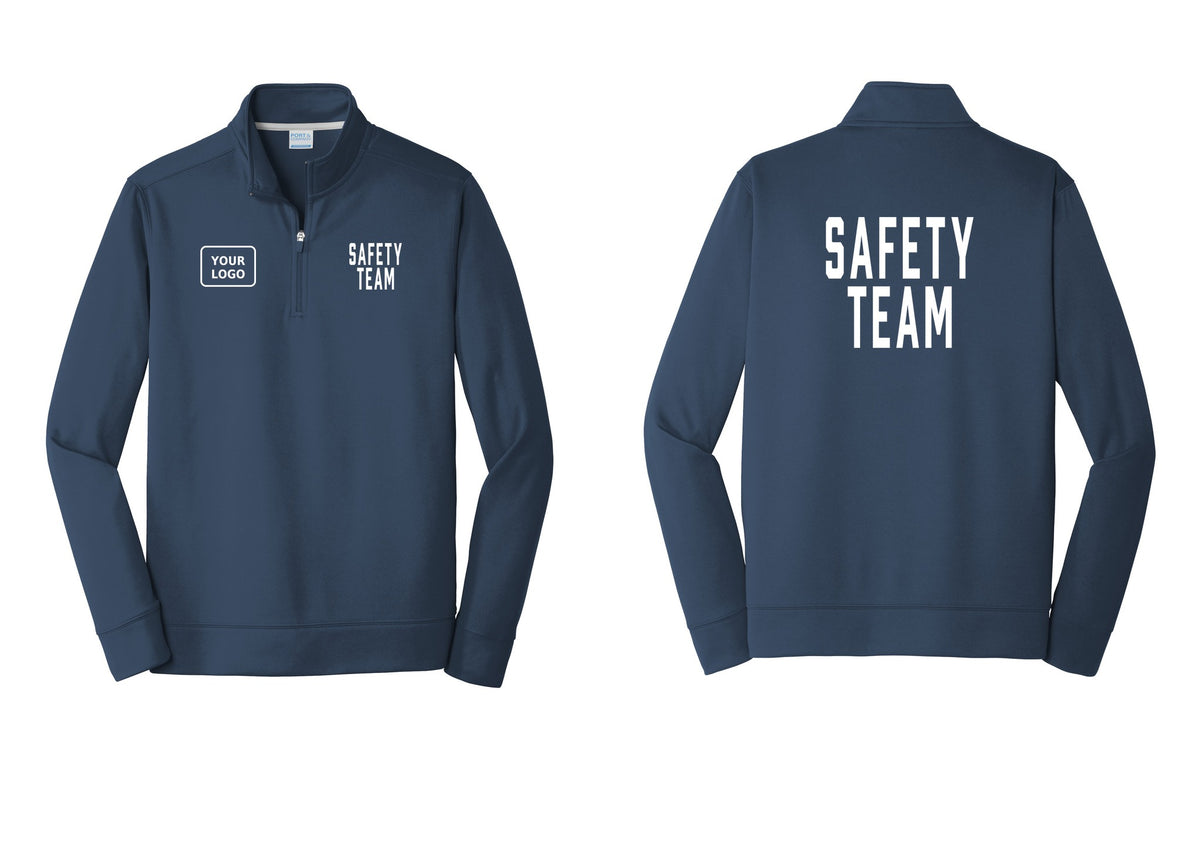 NYC Factory Custom Logo Safety Team Performance Fleece 1/4-Zip Pullover Sweatshirt (Classic) - SAFETY TEAM + Your Logo + Back - Navy