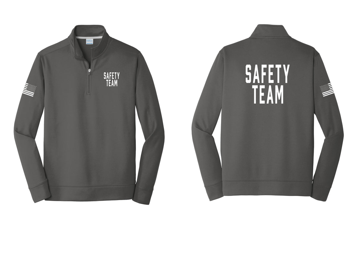 NYC Factory Safety Team Performance Fleece 1/4-Zip Pullover Sweatshirt (Classic) - Chest + Back + US Flag Sleeve - Charcoal